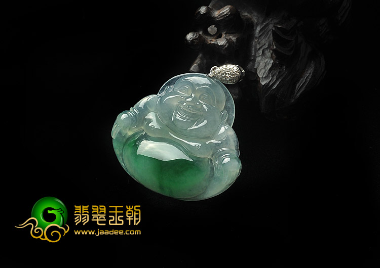 冰种阳绿缅甸翡翠A货玉佛挂件