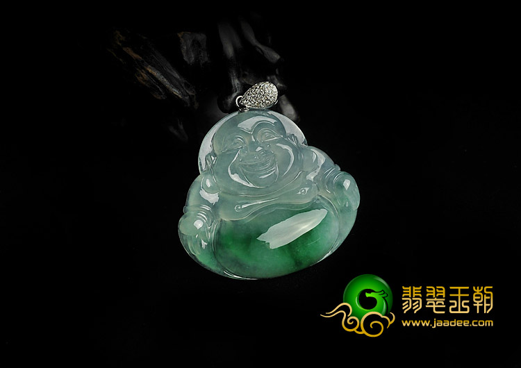 冰种阳绿缅甸翡翠A货玉佛挂件