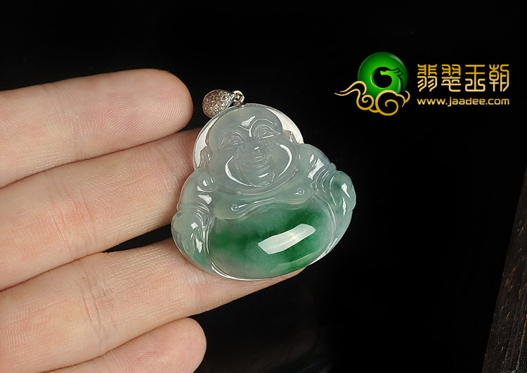 冰种阳绿缅甸翡翠A货玉佛挂件