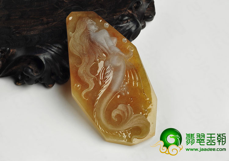 冰种褐黄翡缅甸翡翠A货美人鱼挂件