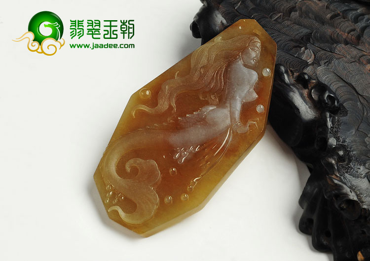 冰种褐黄翡缅甸翡翠A货美人鱼挂件