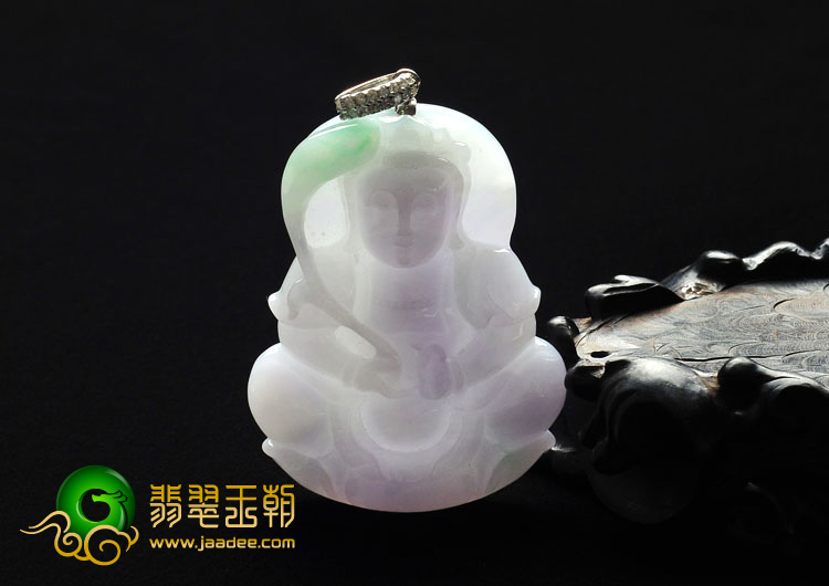 糯冰种春带彩缅甸翡翠A货观音挂件