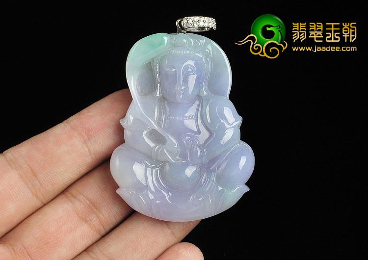 糯冰种春带彩缅甸翡翠A货观音挂件