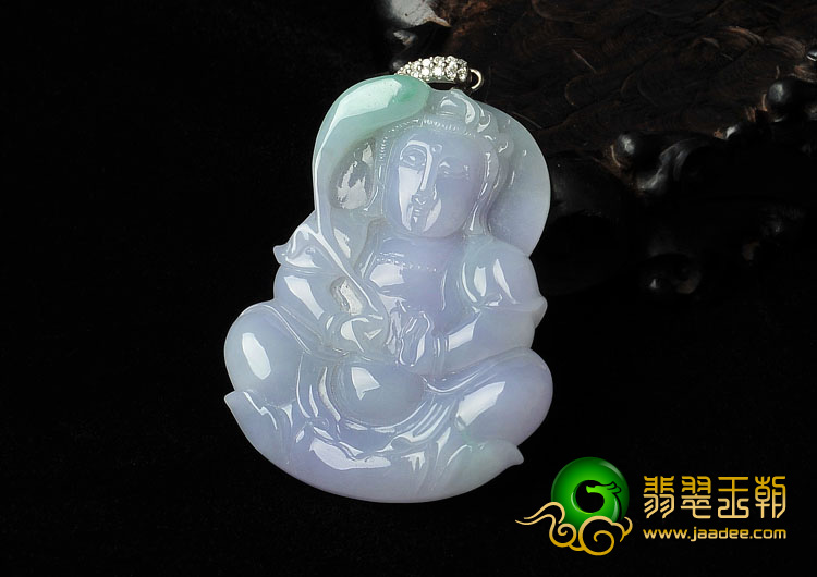 糯冰种春带彩缅甸翡翠A货观音挂件