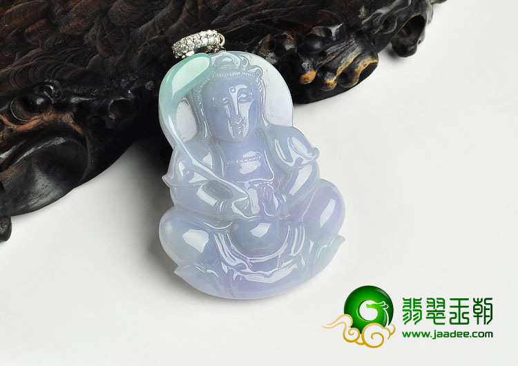 糯冰种春带彩缅甸翡翠A货观音挂件