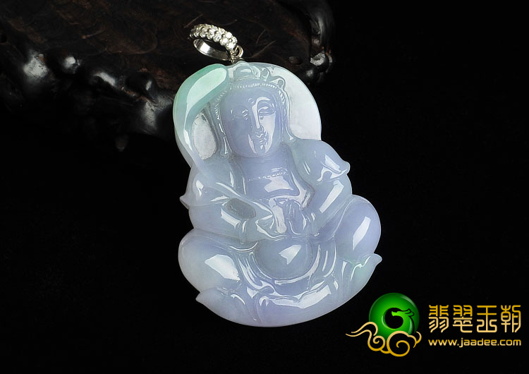 糯冰种春带彩缅甸翡翠A货观音挂件
