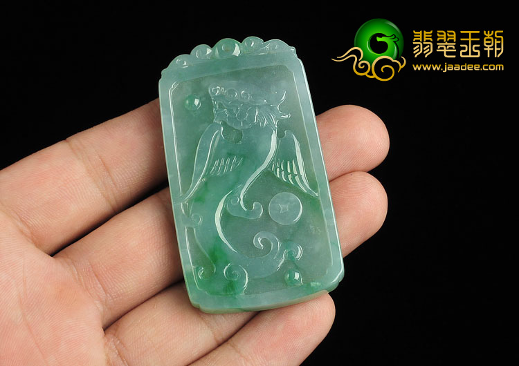 冰种翠色缅甸翡翠A货凤牌挂件