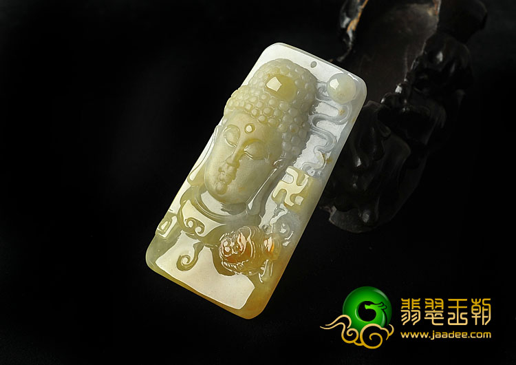 冰种褐黄翡缅甸翡翠A货释迦牟尼头挂件