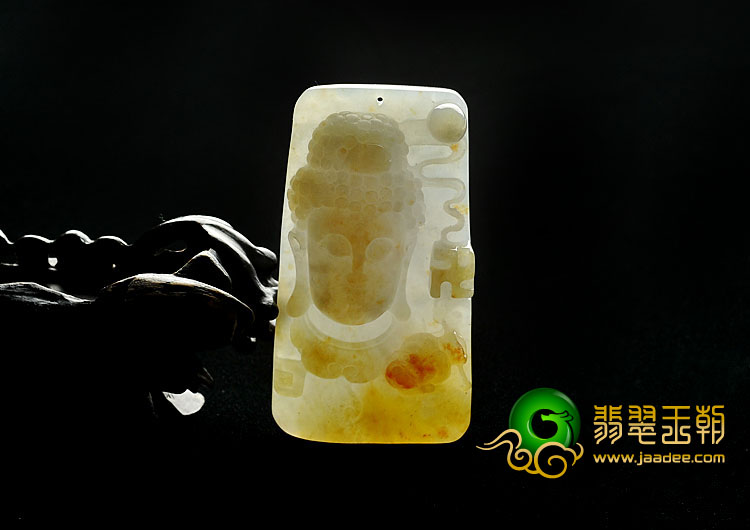 冰种褐黄翡缅甸翡翠A货释迦牟尼头挂件