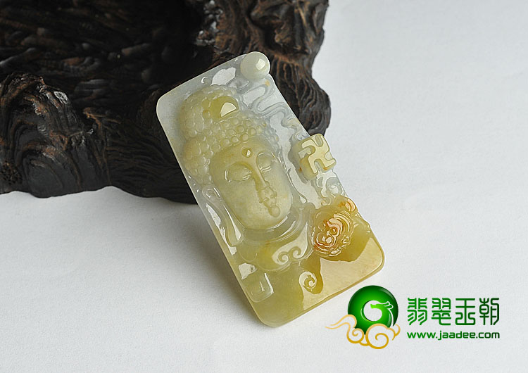 冰种褐黄翡缅甸翡翠A货释迦牟尼头挂件