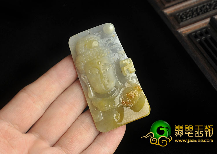 冰种褐黄翡缅甸翡翠A货释迦牟尼头挂件