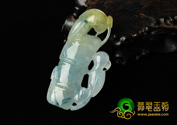 冰种黄翡飘花缅甸翡翠A货节节高挂件