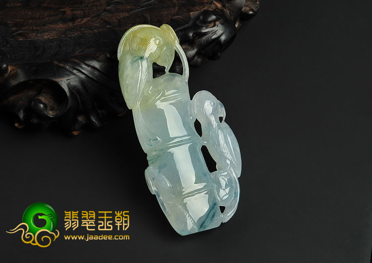 冰种黄翡飘花缅甸翡翠A货节节高挂件