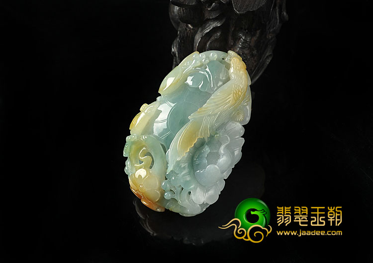糯冰种多彩缅甸翡翠A货富贵花开挂件