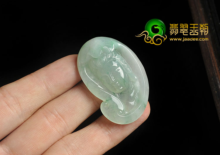 冰种飘花缅甸翡翠A货观音头挂件