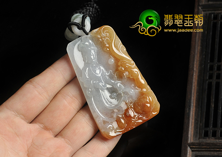 冰种黄翡缅甸翡翠A货观音挂件