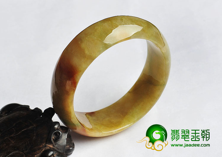 糯冰种黄加绿缅甸翡翠A货手镯（56.3mm）