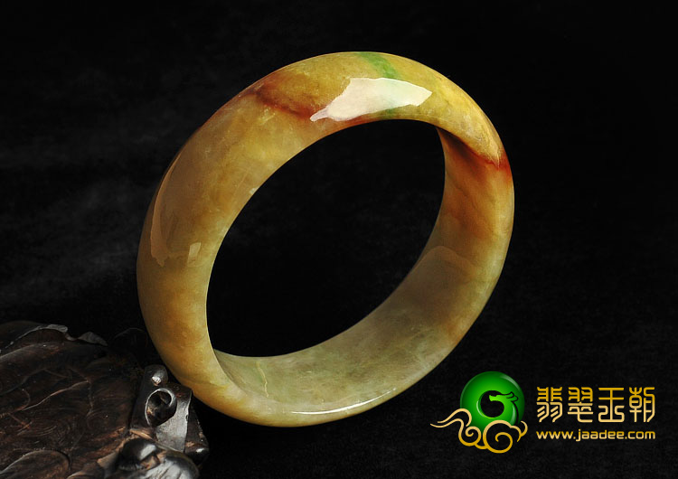 糯冰种黄加绿缅甸翡翠A货手镯（56.3mm）
