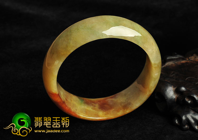 糯冰种黄加绿缅甸翡翠A货手镯（56.3mm）
