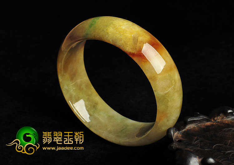 糯冰种黄加绿缅甸翡翠A货手镯（56.3mm）