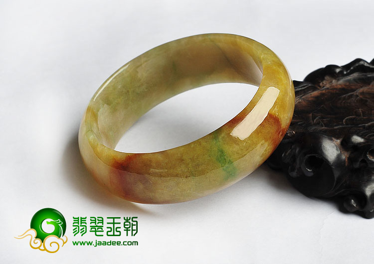 糯冰种黄加绿缅甸翡翠A货手镯（56.3mm）