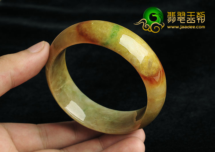 糯冰种黄加绿缅甸翡翠A货手镯（56.3mm）
