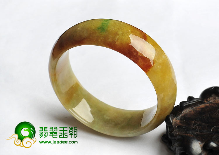 糯冰种黄加绿缅甸翡翠A货手镯（56.3mm）