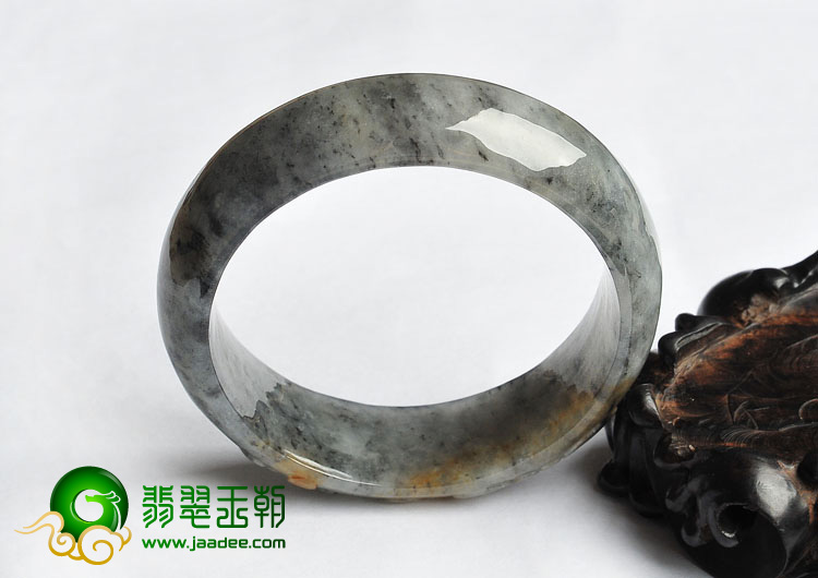 冰种（乌鸡种）水墨色飘红黄翡缅甸翡翠A货雕花手镯（56mm）