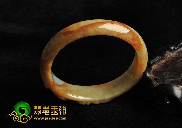 糯冰种褐红翡缅甸翡翠A货雕花贵妃镯（55mm-49.7mm）