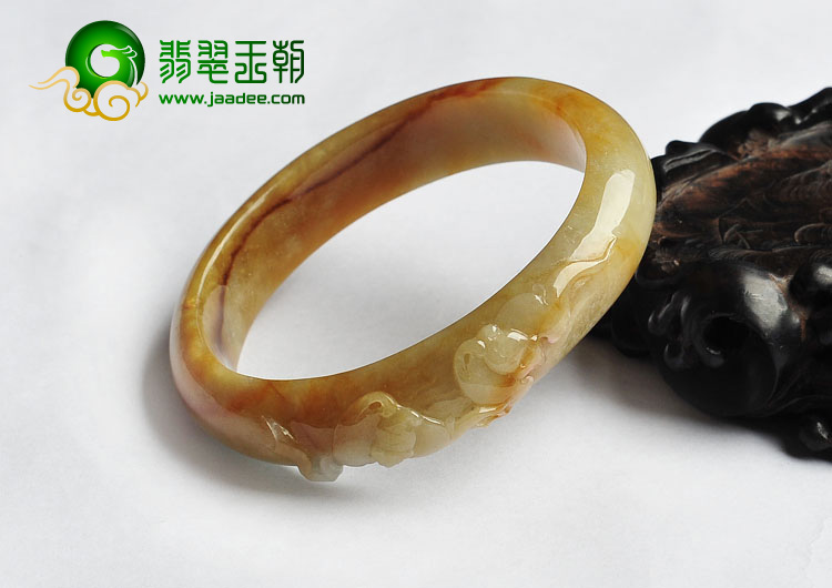 糯冰种褐红翡缅甸翡翠A货雕花贵妃镯（55mm-49.7mm）