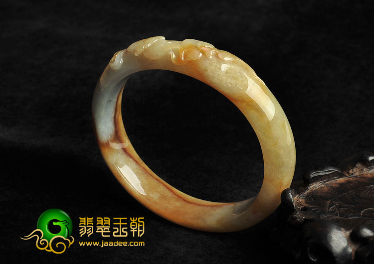 糯冰种褐红翡缅甸翡翠A货雕花贵妃镯（55mm-49.7mm）