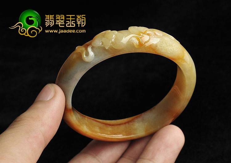 糯冰种褐红翡缅甸翡翠A货雕花贵妃镯（55mm-49.7mm）