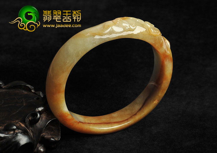 糯冰种褐红翡缅甸翡翠A货雕花贵妃镯（55mm-49.7mm）