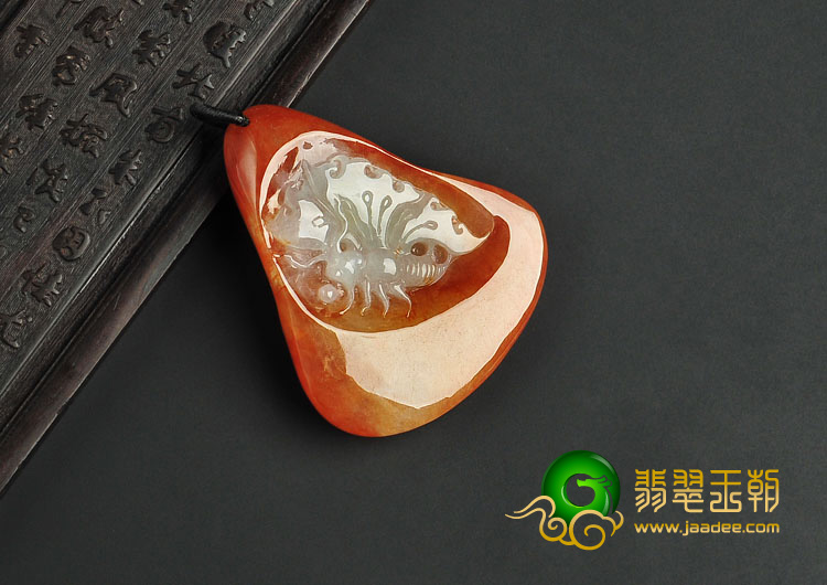 冰种红黄翡缅甸翡翠A货蝴蝶挂件