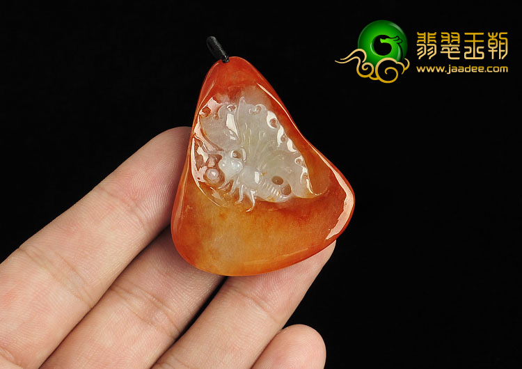 冰种红黄翡缅甸翡翠A货蝴蝶挂件
