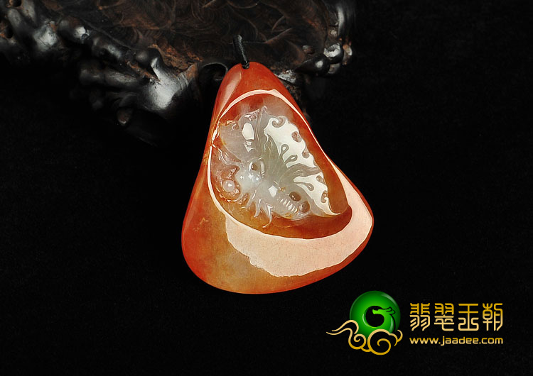 冰种红黄翡缅甸翡翠A货蝴蝶挂件