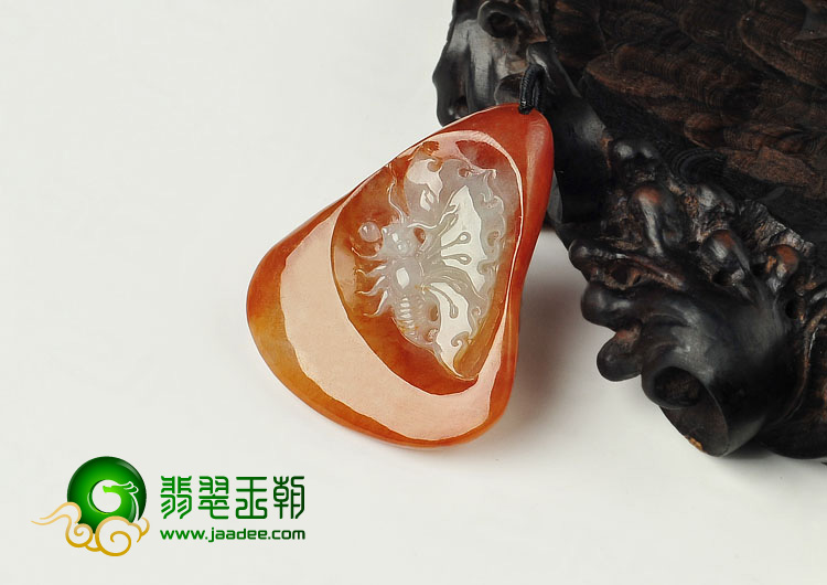 冰种红黄翡缅甸翡翠A货蝴蝶挂件