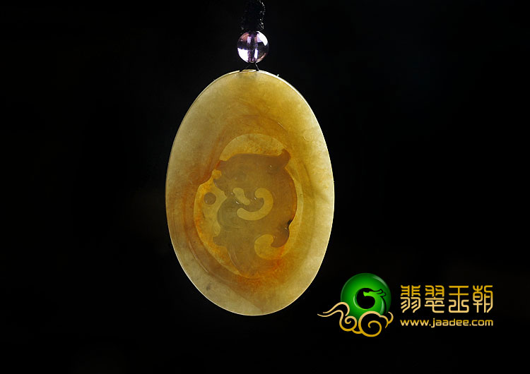 糯冰种褐黄翡晴水缅甸翡翠A货仿古龙牌挂件