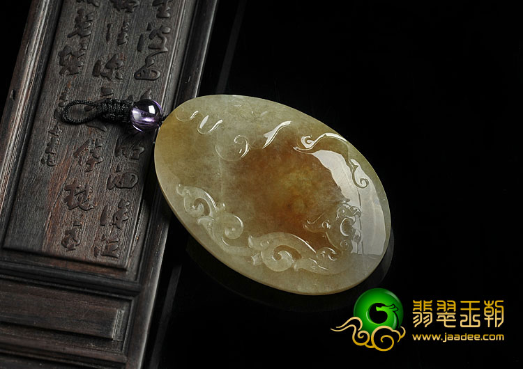糯冰种褐黄翡晴水缅甸翡翠A货仿古龙牌挂件