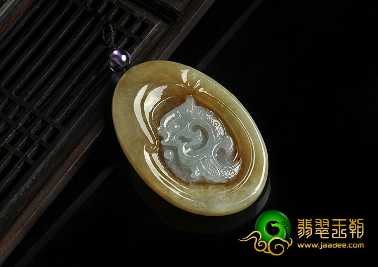 糯冰种褐黄翡晴水缅甸翡翠A货仿古龙牌挂件