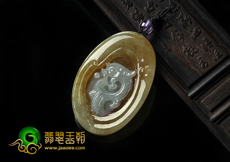 糯冰种褐黄翡晴水缅甸翡翠A货仿古龙牌挂件