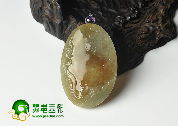 糯冰种褐黄翡晴水缅甸翡翠A货仿古龙牌挂件