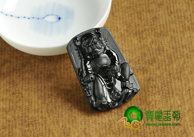 冰种墨翠缅甸翡翠A货钟馗打鬼挂件