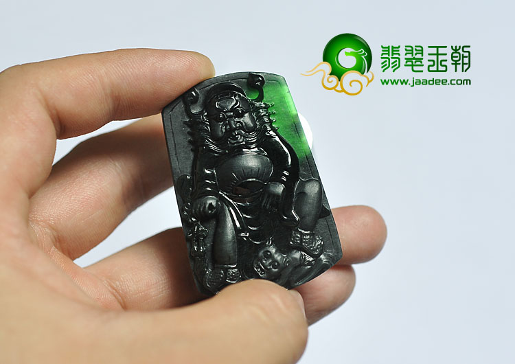 冰种墨翠缅甸翡翠A货钟馗打鬼挂件