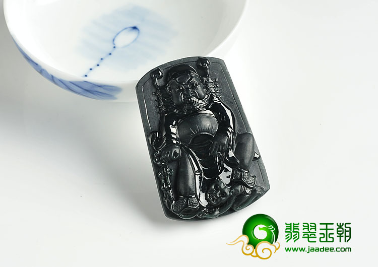 冰种墨翠缅甸翡翠A货钟馗打鬼挂件