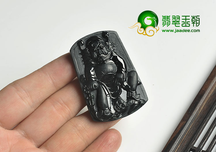冰种墨翠缅甸翡翠A货钟馗打鬼挂件