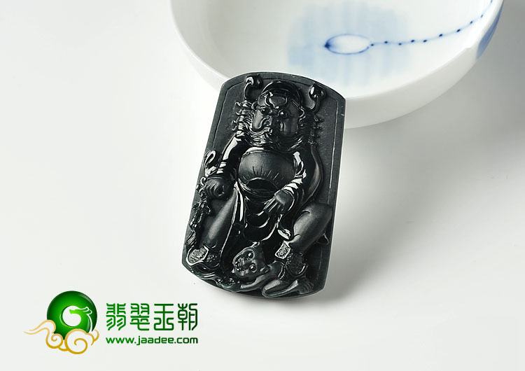 冰种墨翠缅甸翡翠A货钟馗打鬼挂件