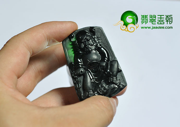 冰种墨翠缅甸翡翠A货钟馗打鬼挂件