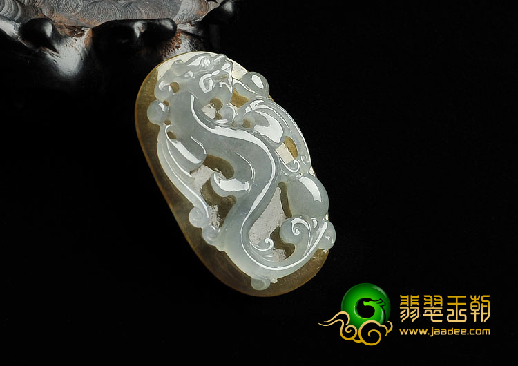 冰种黄翡缅甸翡翠A货飞龙挂件