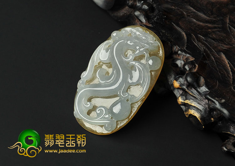 冰种黄翡缅甸翡翠A货飞龙挂件